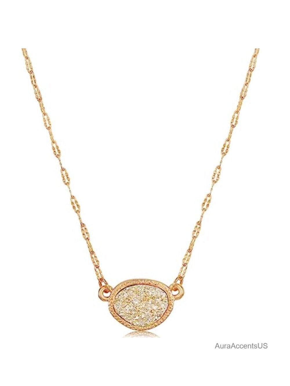 Simulated Druzy Pendant Necklace with Oval Stone and Extender